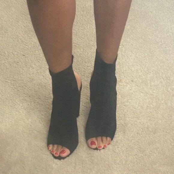 Black Open Toe Sock Block Heel - Picture 2 of 4